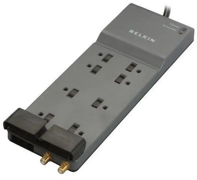 Alt view image 2 of 7 - BELKIN BE108230-12 12 Feet 8 Outlets 3390 Joules Surge Protector w/ Telephone Line/Coaxial Protection/Extended Cord