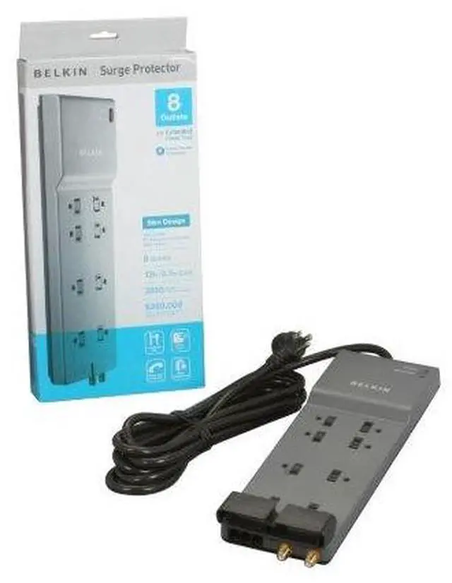 Alt view image 4 of 7 - BELKIN BE108230-12 12 Feet 8 Outlets 3390 Joules Surge Protector w/ Telephone Line/Coaxial Protection/Extended Cord