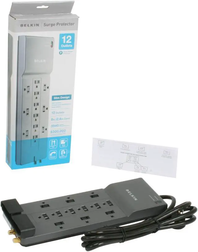 Alt view image 5 of 5 - BELKIN BE112230-08 8 Feet 12 Outlets 3780 Joules Surge Protector with Telephone and Coaxial Protection