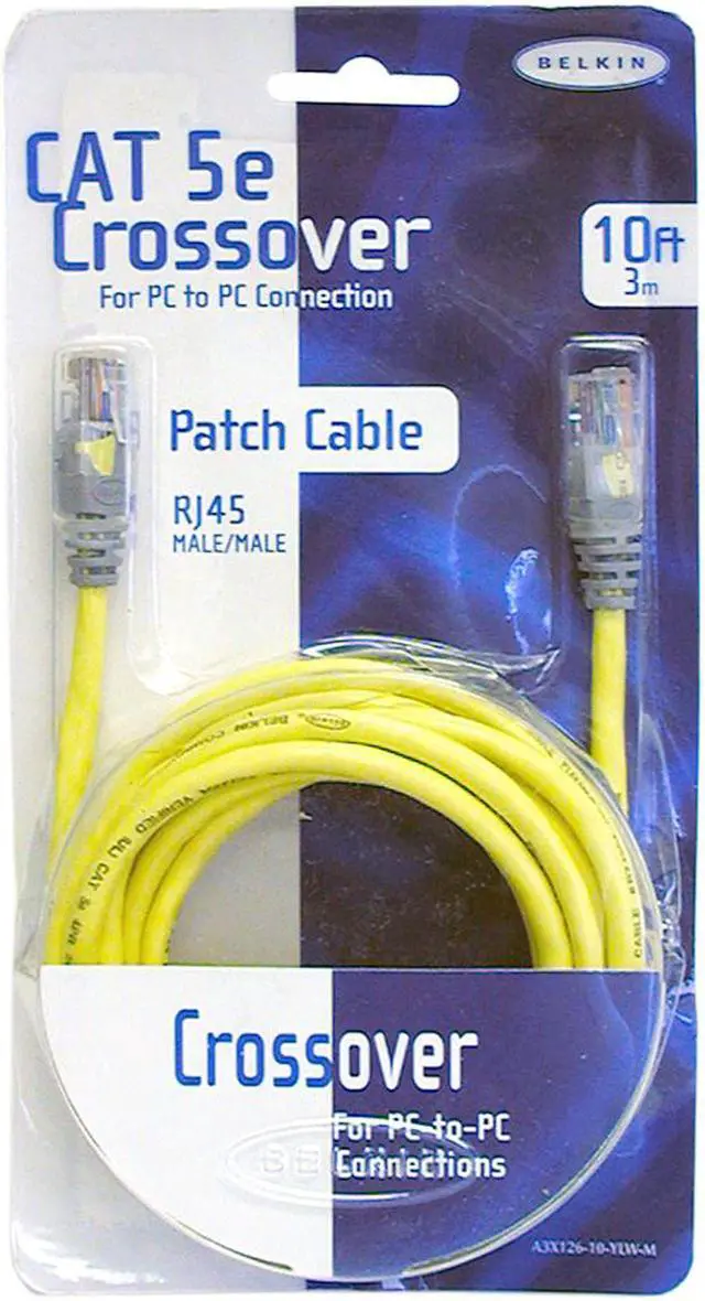 Alt view image 3 of 3 - Belkin A3X126-10-YLW-M 10 ft. Cat 5E (Crossover) Yellow CAT5e Crossover Patch Cable