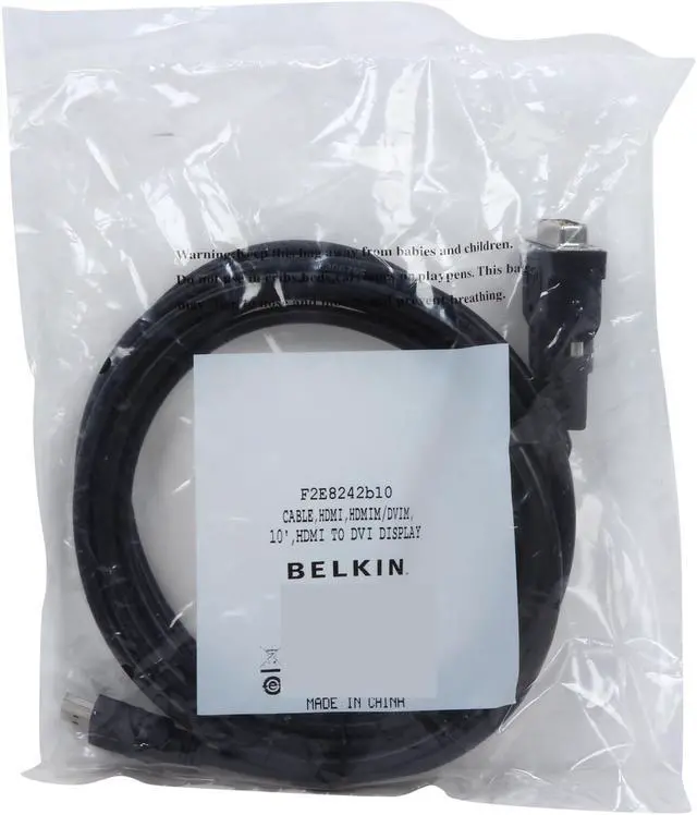 Alt view image 3 of 3 - Belkin F2E8242b10 10 ft. Black Connector on First End: 1 x DVI Connector on Second End: 1 x HDMI HDMI to DVI Cable