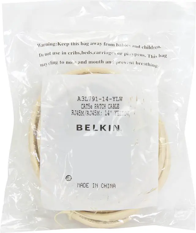 Alt view image 3 of 3 - Belkin A3L791-14-YLW 14 ft. Cat 5E Yellow Patch Network Cable