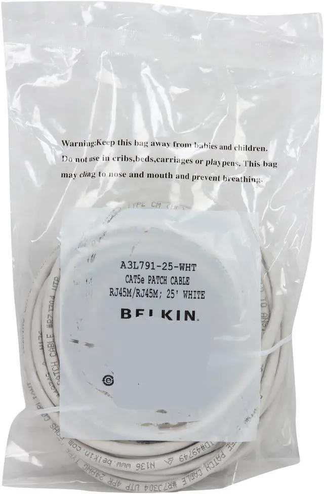 Alt view image 3 of 3 - Belkin A3L791-25-WHT 25 ft. Cat 5E White Patch Network Cable