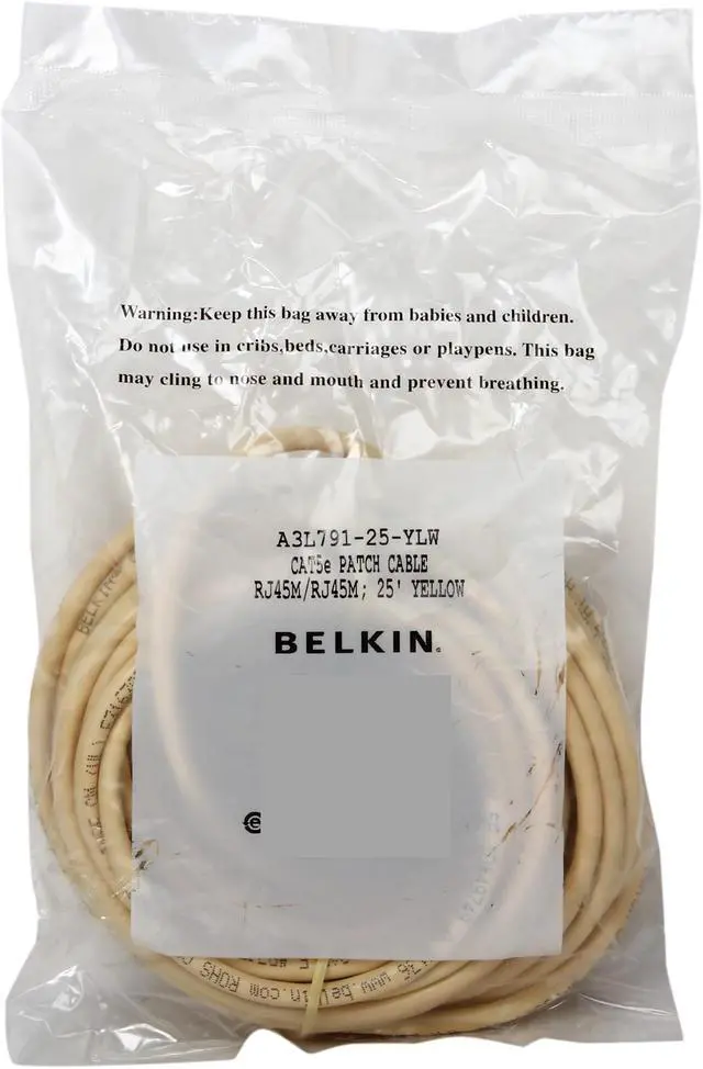 Alt view image 3 of 3 - Belkin A3L791-25-YLW 25 ft. Cat 5E Yellow Patch Network Cable
