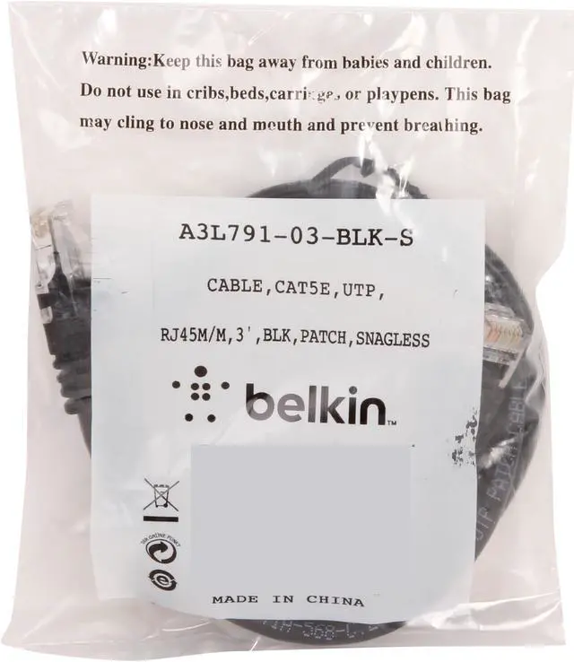 Alt view image 3 of 3 - Belkin A3L791-03-BLK-S 3 ft. Cat 5E Black Network Cable