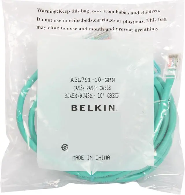 Alt view image 3 of 3 - Belkin A3L791-10-GRN 10 ft. Cat 5E Green Patch Network Cable