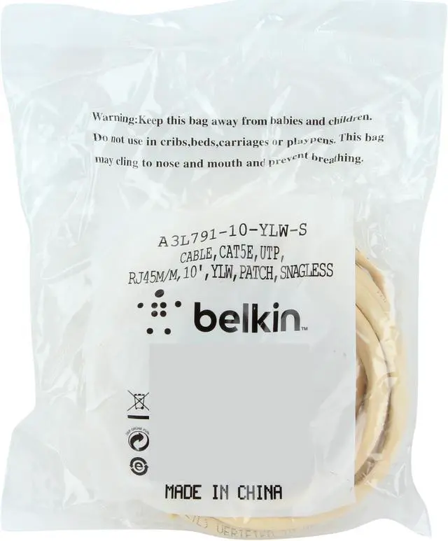 Alt view image 3 of 3 - Belkin A3L791-10-YLW-S 10 ft. Cat 5E Yellow Network Cable