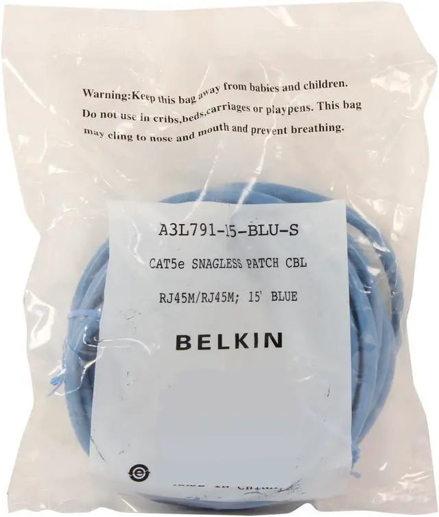 Alt view image 3 of 3 - Belkin A3L791-15-BLU-S 15 ft. Cat 5E Blue Network Cable