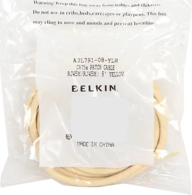 Alt view image 3 of 3 - Belkin A3L791-08-YLW 8 ft. Cat 5E Yellow Network Cable