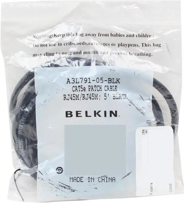 Alt view image 3 of 3 - Belkin A3L791-05-BLK 5 ft. Cat 5E Black Network Cable