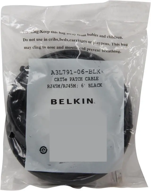 Alt view image 3 of 3 - Belkin A3L791-06-BLK 6 ft. Cat 5E Black Network Cable