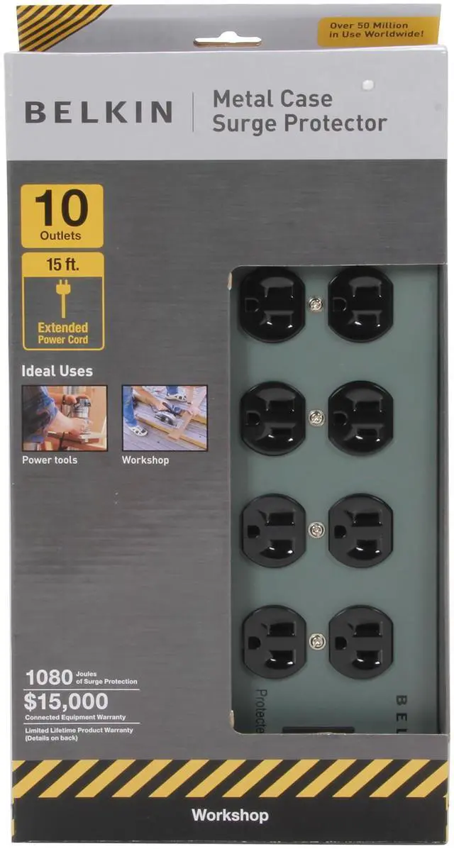 Alt view image 6 of 6 - BELKIN F9D1000-15 15 ft. 10 Outlets 885 Joules Metal SurgeMaster