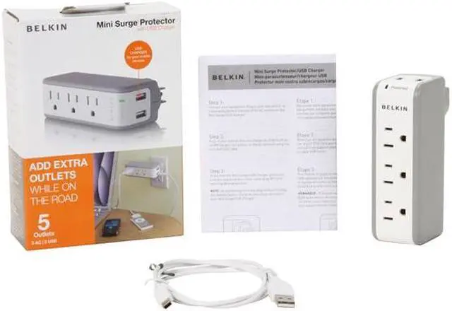 Alt view image 6 of 5 - BELKIN BZ103050-TVL Wall Mount 3 Outlets 918 Joules Mini Surge Protector with 2 USB Charger - Wall Mount