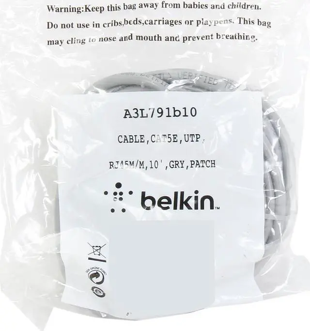 Alt view image 3 of 3 - Belkin A3L791B10 10 ft. Cat 5E Gray Patch Cable