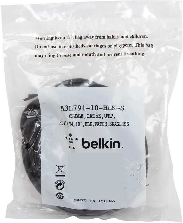 Alt view image 3 of 3 - Belkin A3L791-10-BLK-S 10 ft. Cat 5E Black UTP Patch Cable Snagless