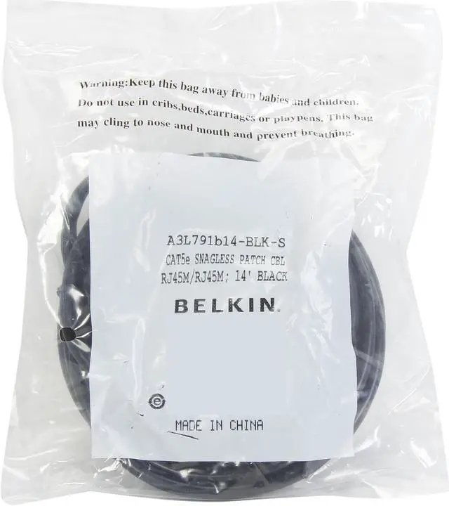 Alt view image 3 of 3 - Belkin A3L791B14-BLK-S 14 ft. Cat 5E Black Patch Cable CAT5e RJ-45M / RJ-45M