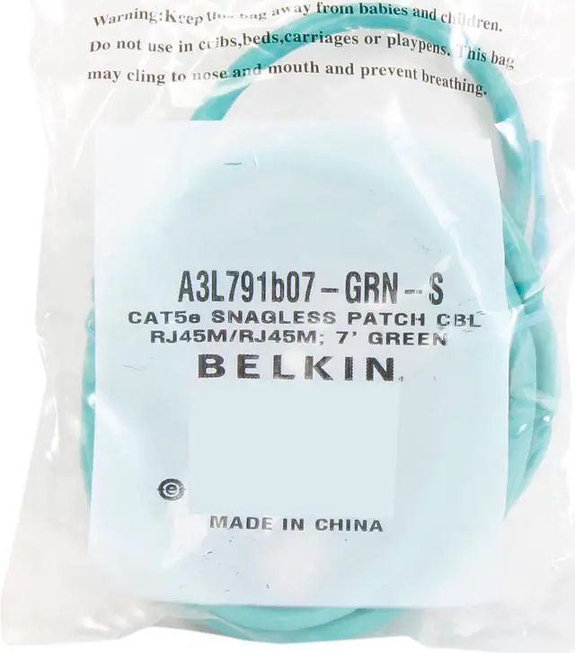 Alt view image 3 of 3 - Belkin A3L791B07-GRN-S 7 ft. Cat 5E Green Patch Cable CAT5e RJ-45M / RJ-45M