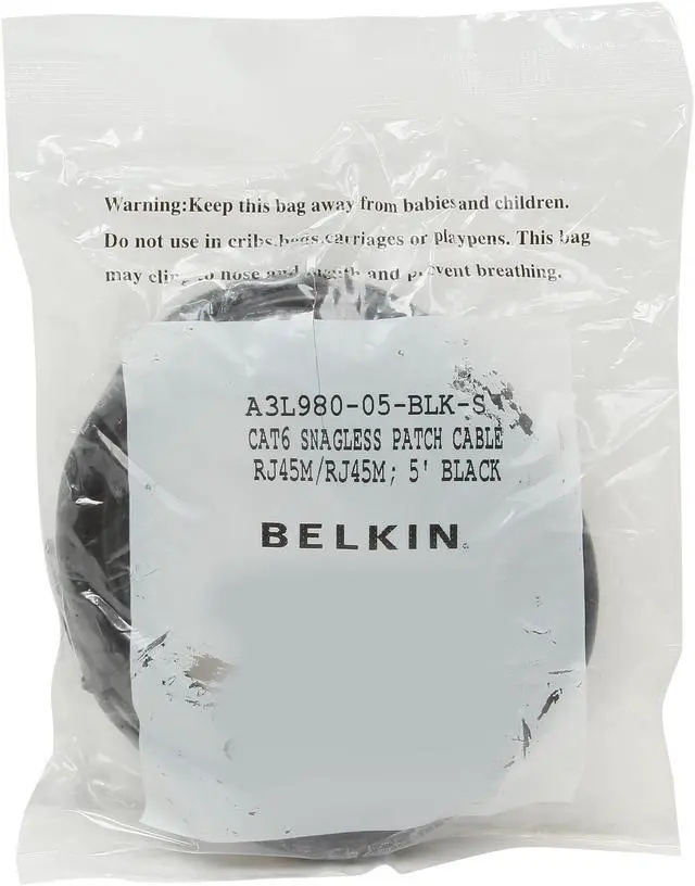 Alt view image 4 of 4 - BELKIN A3L980-05-BLK-S 5 ft. Cat 6 Black Snagless Patch Cable