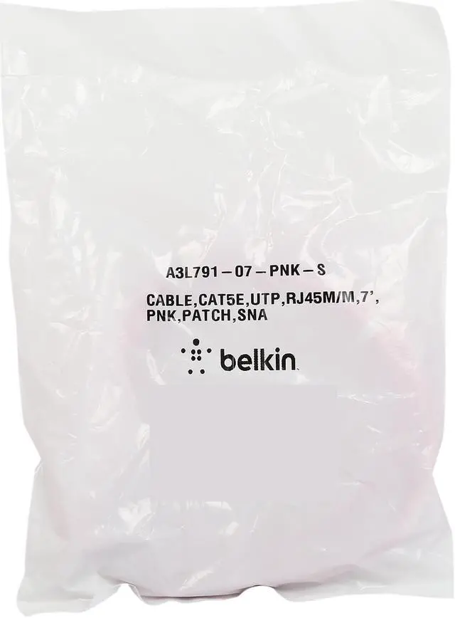 Alt view image 3 of 3 - Belkin A3L791-07-PNK-S 7 ft. Cat 5E Pink Snagless Patch Cable CAT5e RJ-45M / RJ-45M