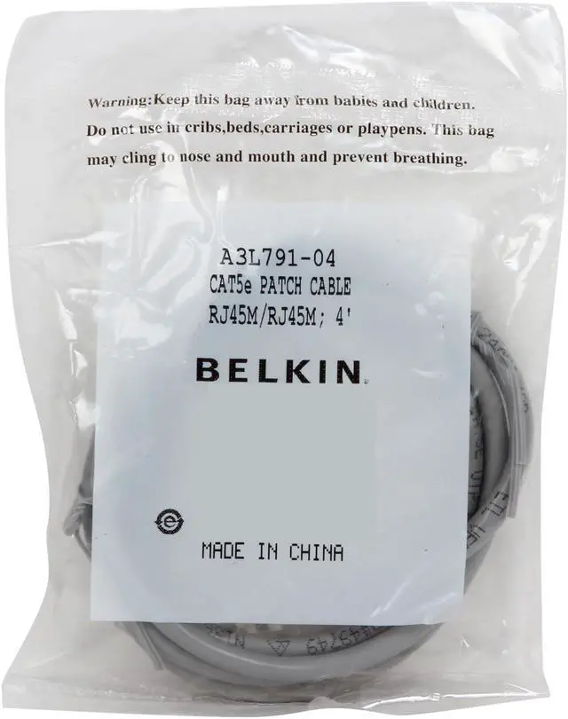Alt view image 3 of 3 - Belkin A3L791-04 4 ft. Cat 5E Gray Patch Cable CAT5e RJ-45M / RJ-45M