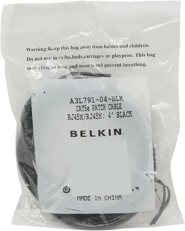 Alt view image 3 of 3 - Belkin A3L791-04-BLK 4 ft. Cat 5E Black Patch Cable CAT5e RJ-45M / RJ-45M