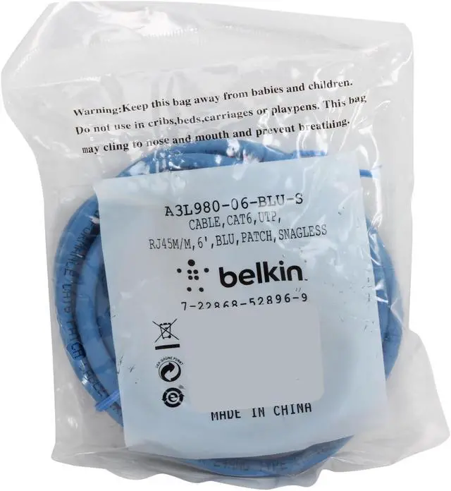 Alt view image 3 of 3 - Belkin A3L980-06-BLU-S 6 ft. Cat 6 Blue Patch Cable CAT6 Snagless RJ-45M / RJ-45M