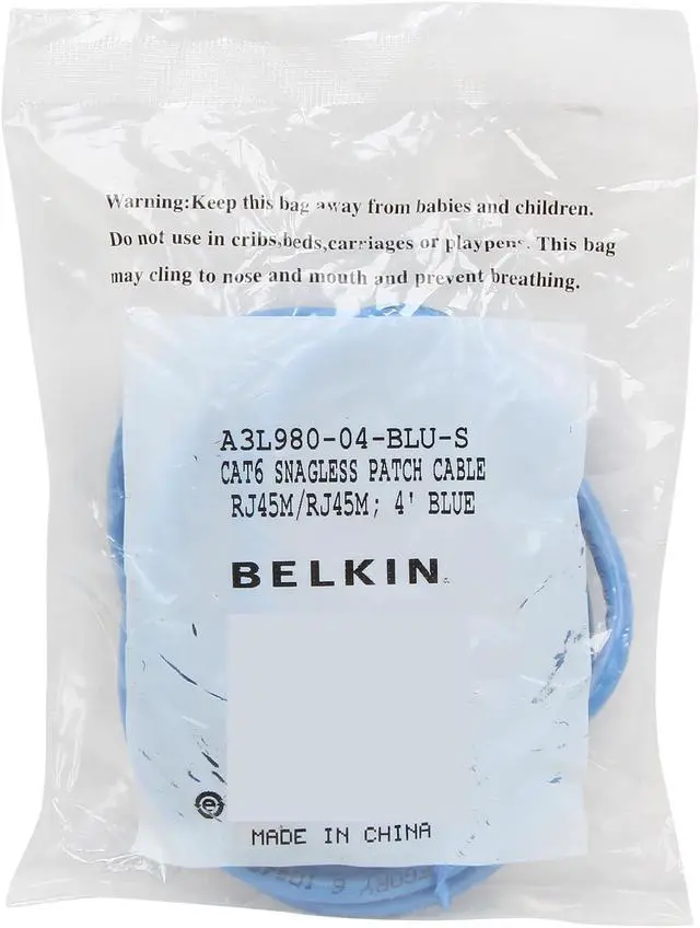 Alt view image 3 of 3 - Belkin A3L980-04-BLU-S 4 ft. Cat 6 Blue Patch Cable CAT6 Snagless RJ-45M / RJ-45M