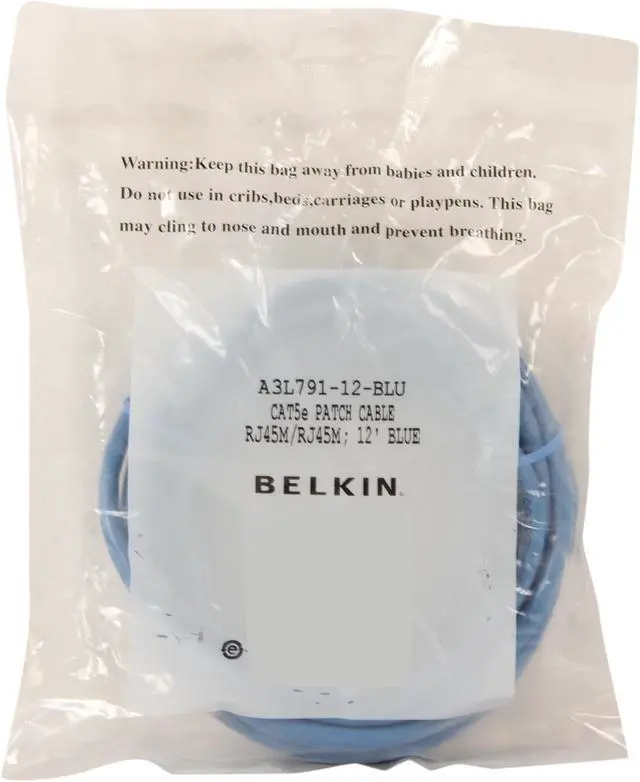 Alt view image 3 of 3 - Belkin A3L791-12-BLU 12 ft. Cat 5E Blue Patch Cable CAT5e RJ-45M / RJ-45M