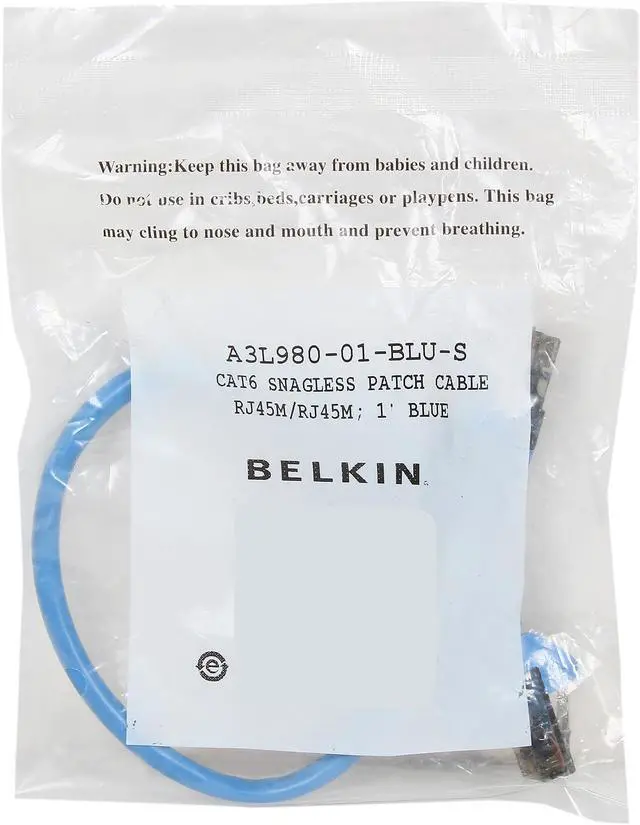 Alt view image 3 of 3 - Belkin A3L980-01-BLU-S 1 ft. Cat 6 Blue Patch Cable CAT6 Snagless RJ-45M / RJ-45M
