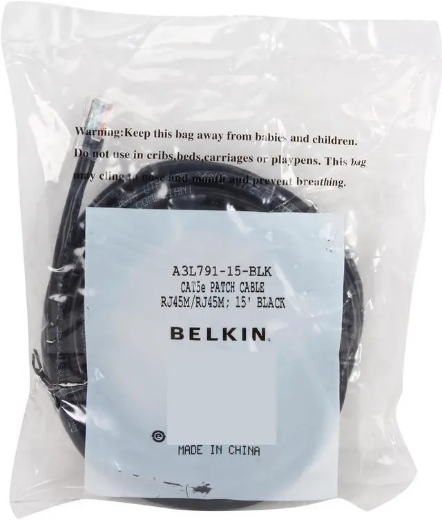 Alt view image 3 of 3 - Belkin A3L791-15-BLK 15 ft. Cat 5E Black Shielded Patch Cable CAT5e RJ-45M / RJ-45M