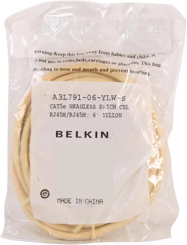 Alt view image 3 of 3 - Belkin A3L791-06-YLW-S 6 ft. Cat 5E Yellow Patch Cable CAT5e RJ-45M / RJ-45M