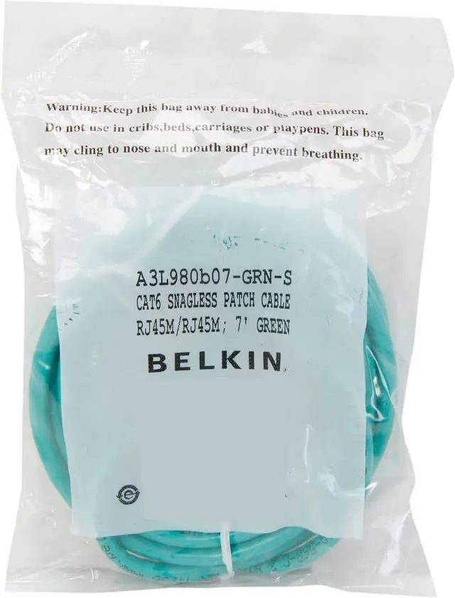 Alt view image 3 of 3 - Belkin A3L980B07-GRN-S 7 ft. Cat 6 Green Patch Cable CAT6 Snagless RJ-45M / RJ-45M