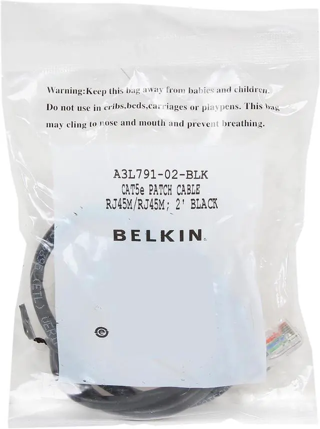Alt view image 3 of 3 - Belkin A3L791-02-BLK 2 ft. Cat 5E Black Patch Cable CAT5e RJ-45M / RJ-45M