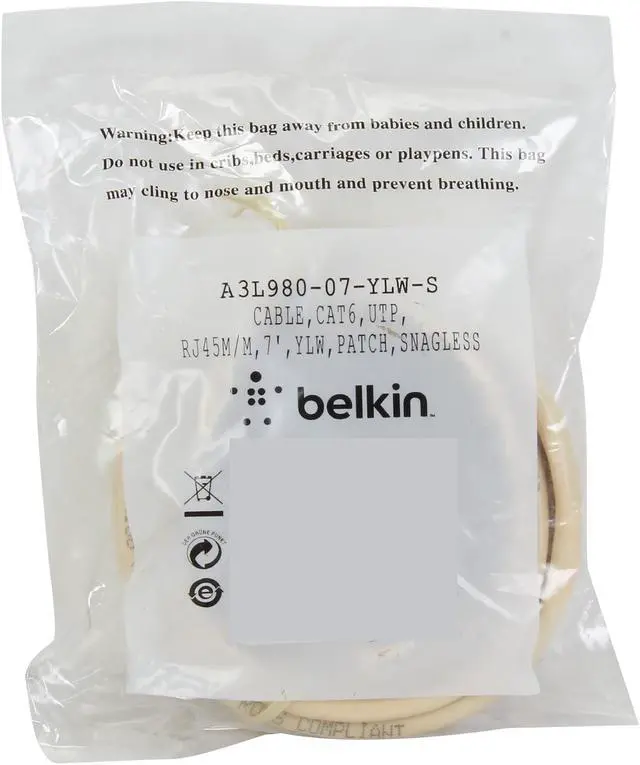 Alt view image 3 of 3 - Belkin A3L980-07-YLW-S 7 ft. Cat 6 Yellow Patch Cable CAT6 Snagless RJ-45M / RJ-45M
