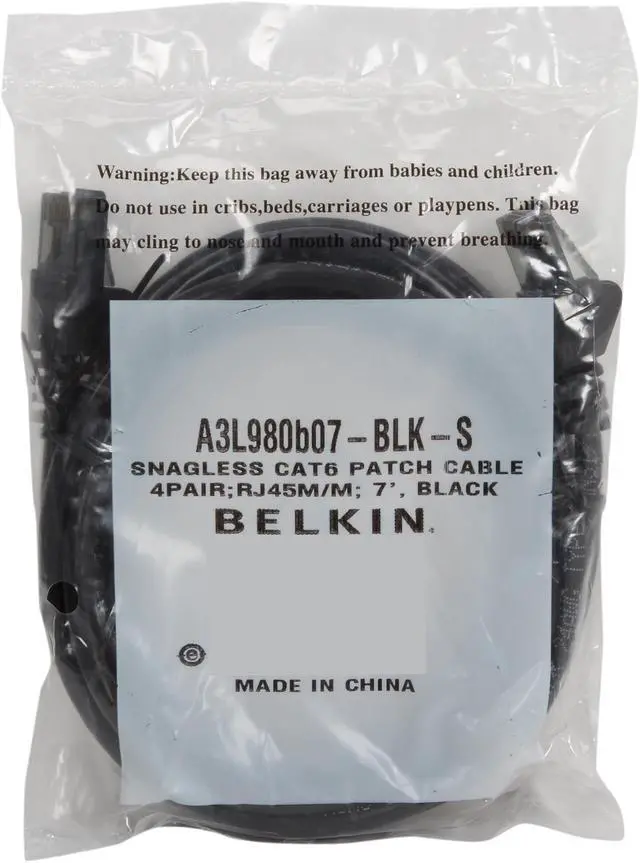 Alt view image 3 of 3 - Belkin A3L980b07-BLK-S 7 ft. Cat 6 Black Patch Cable CAT6 Snagless RJ-45M / RJ-45M