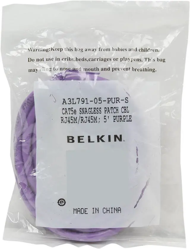 Alt view image 3 of 3 - Belkin A3L791-05-PUR-S 5 ft. Cat 5E Purple Patch Cable CAT5e Snagless RJ-45M / RJ-45M