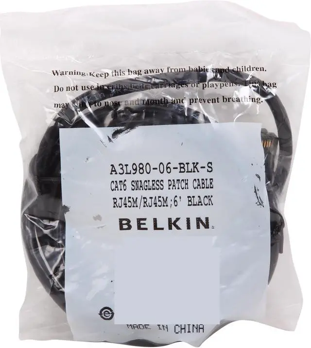Alt view image 3 of 3 - Belkin A3L980-06-BLK-S 6 ft. Cat 6 Black Patch Cable CAT6 Snagless RJ-45M / RJ-45M