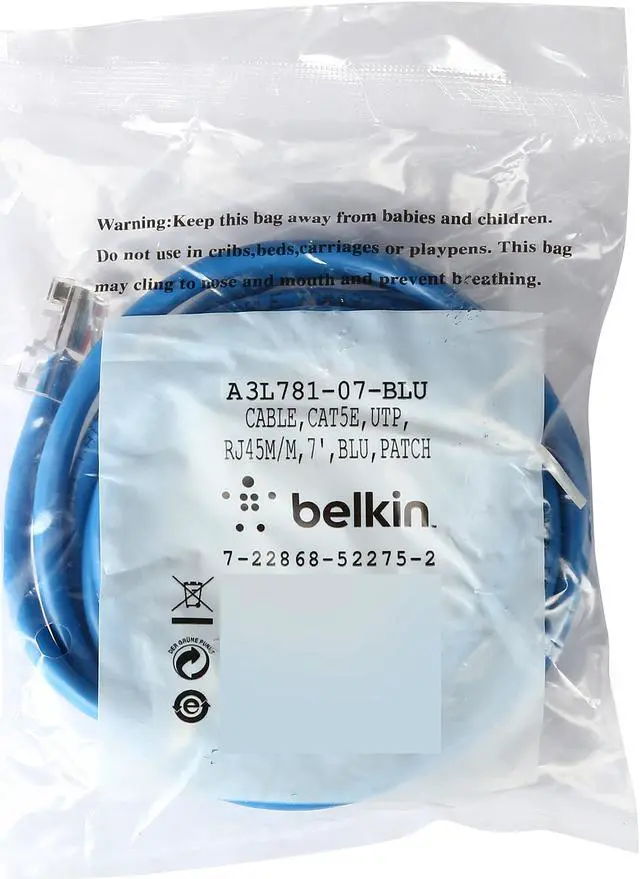 Alt view image 3 of 3 - Belkin A3L781-07-BLU 7 ft. Cat 5E Blue Patch Cable CAT5e RJ-45M / RJ-45M