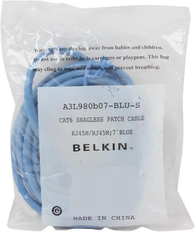 Alt view image 3 of 3 - Belkin A3L980b07-BLU-S 7 ft. Cat 6 Blue Patch Cable CAT6 Snagless RJ-45M / RJ-45M