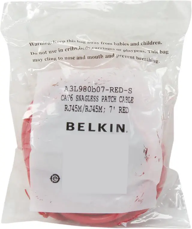 Alt view image 3 of 3 - Belkin A3L980B07-RED-S 7 ft. Cat 6 Red Patch Cable CAT6 Snagless RJ-45M / RJ-45M