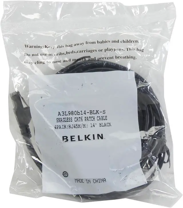 Alt view image 3 of 3 - Belkin A3L980B14-BLK-S 14 ft. Cat 6 Black Patch Cable CAT6 Snagless RJ-45M / RJ-45M