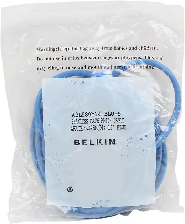 Alt view image 3 of 3 - Belkin A3L980B14-BLU-S 14 ft. Cat 6 Blue Patch Cable Snagless RJ-45M / RJ-45M