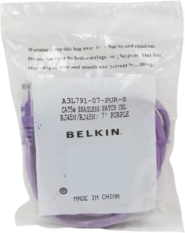 Alt view image 3 of 3 - Belkin A3L791-07-PUR-S 7 ft. Cat 5E Purple Patch Cable CAT5e Snagless RJ-45M / RJ-45M