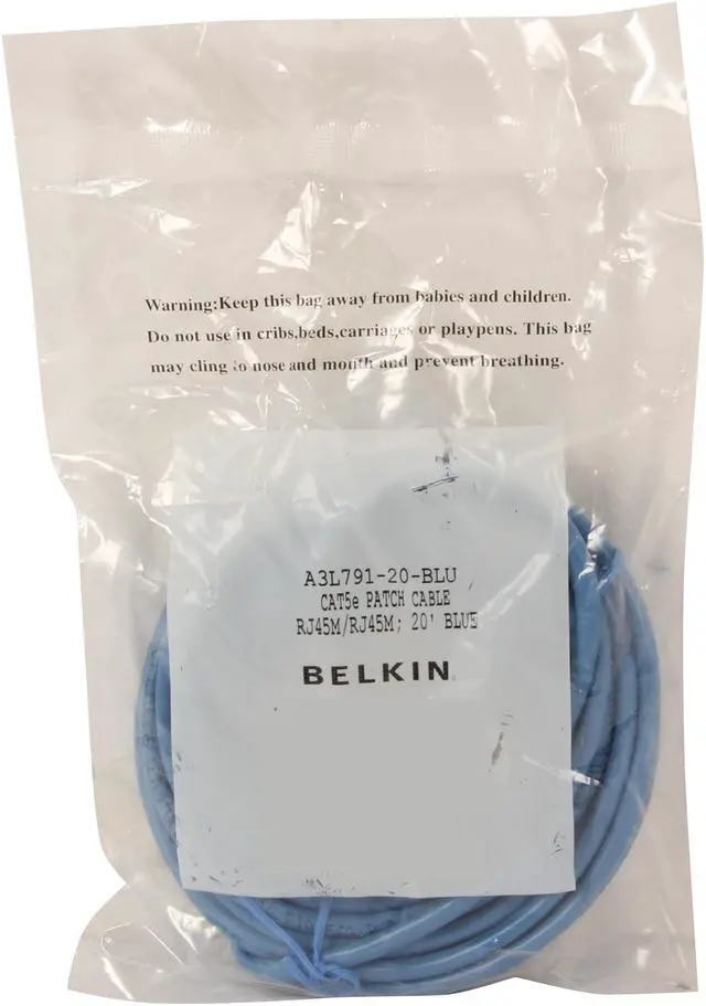 Alt view image 3 of 3 - Belkin A3L791-20-BLU 20 ft. Cat 5E Blue Patch Cable CAT5e RJ-45M / RJ-45M