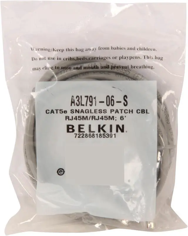 Alt view image 3 of 3 - Belkin A3L791-06-S 6 ft. Cat 5E Gray Cat5e Patch Cable