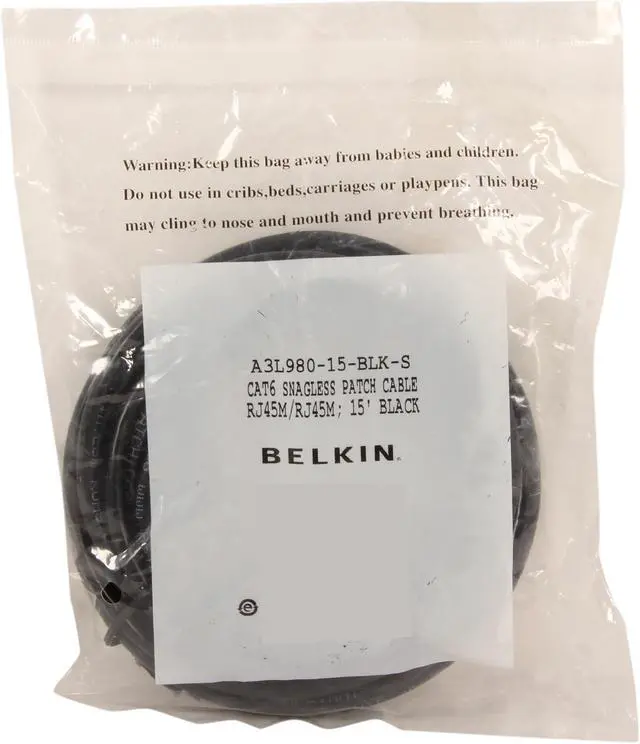 Alt view image 3 of 3 - Belkin A3L980-15-BLK-S 15 ft. Cat 6 Black Cat. 6 UTP Patch Cable