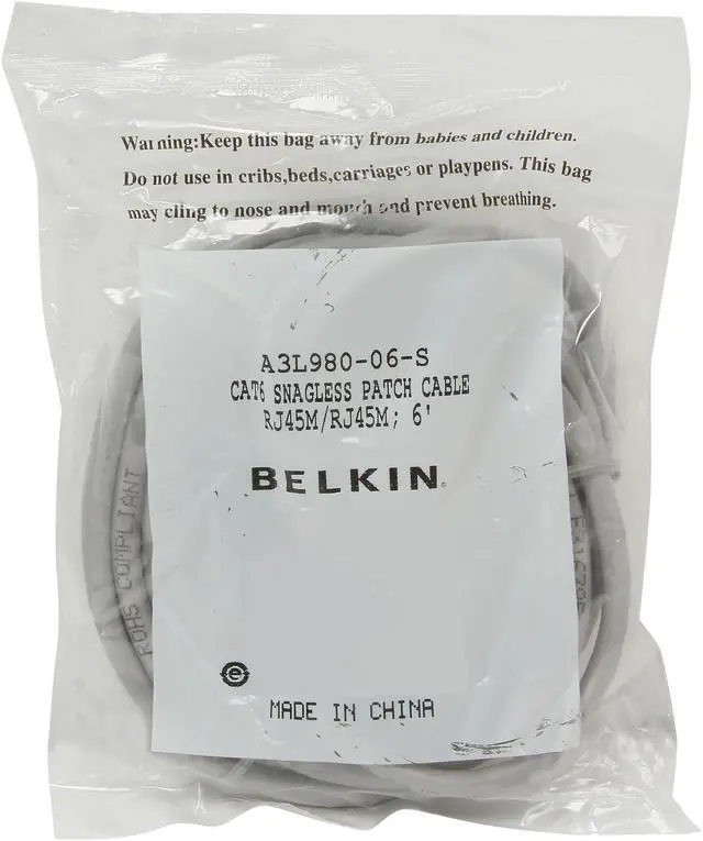 Alt view image 3 of 3 - Belkin A3L980-06-S 6 ft. Cat 6 Gray Network Cable