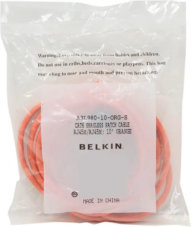 Alt view image 3 of 3 - Belkin A3L980-10-ORG-S 10 ft. Cat 6 Orange UTP Patch Cable