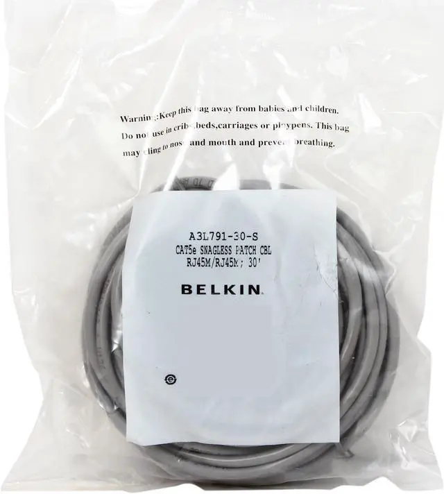 Alt view image 3 of 3 - Belkin A3L791-30-S 30 ft. Cat 5E Gray Patch Cable