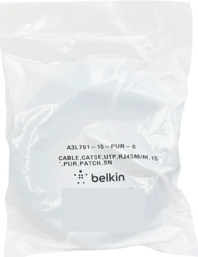 Alt view image 3 of 3 - Belkin A3L791-15-PUR-S 15 ft. Cat 5E Purple Patch Cable